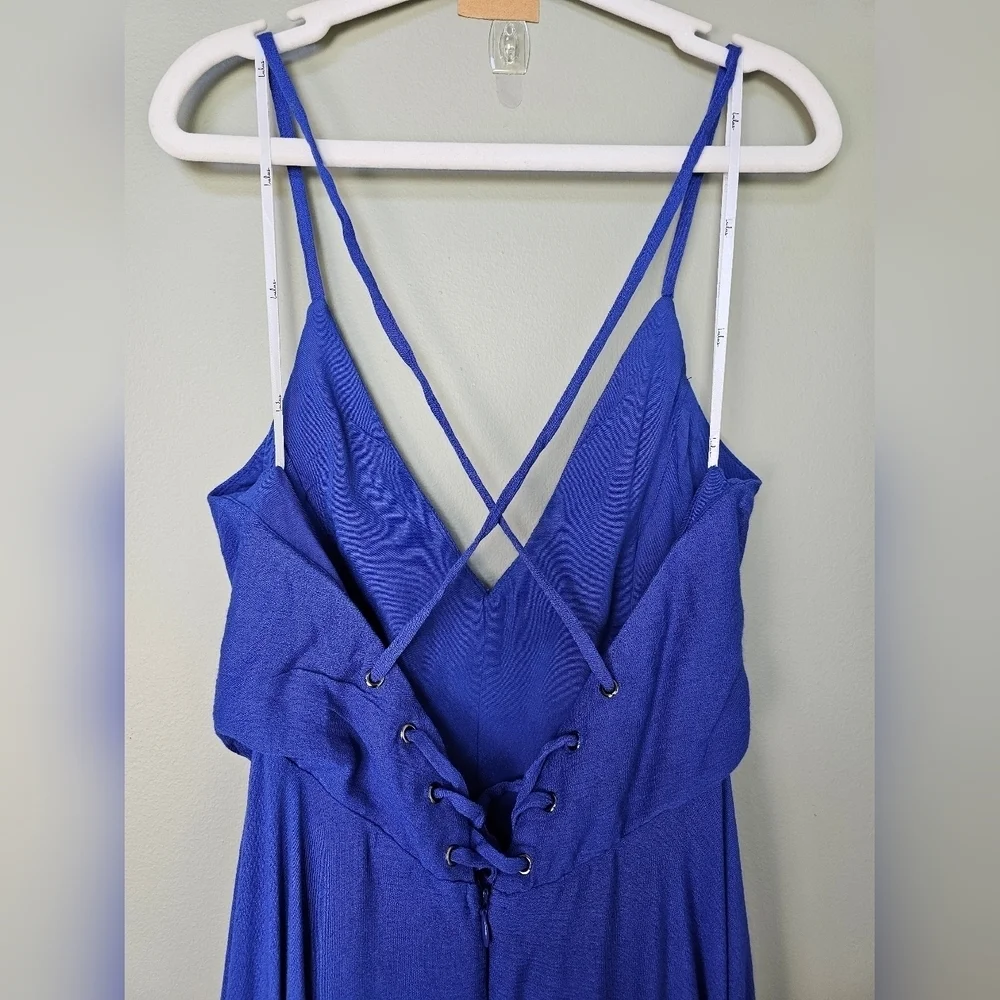 Lulus Troulos Royal Blue Lace-Up Midi Dress, Size XS